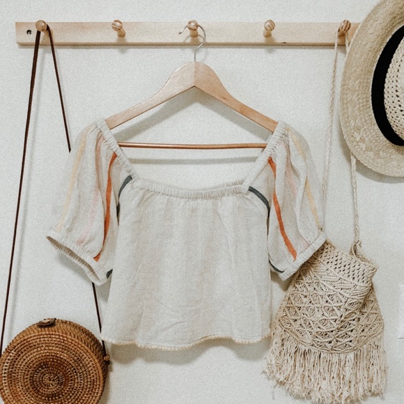 Urban Outfitters Tops - Urban outfitters linen crop top cream size small